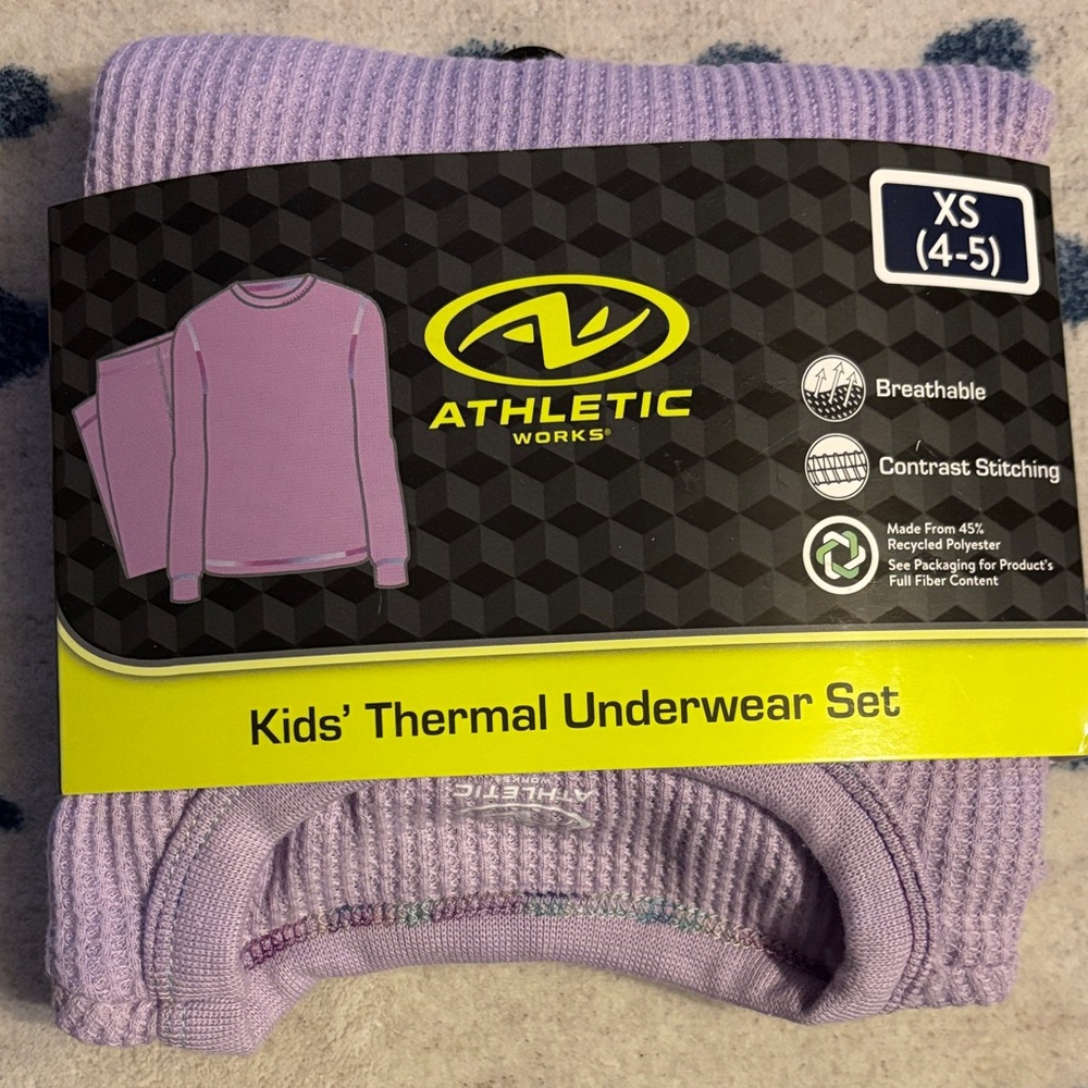 Athletic Works Kids' Thermal Underwear Set Pajamas! Size XS(4-5) Lavender Color!